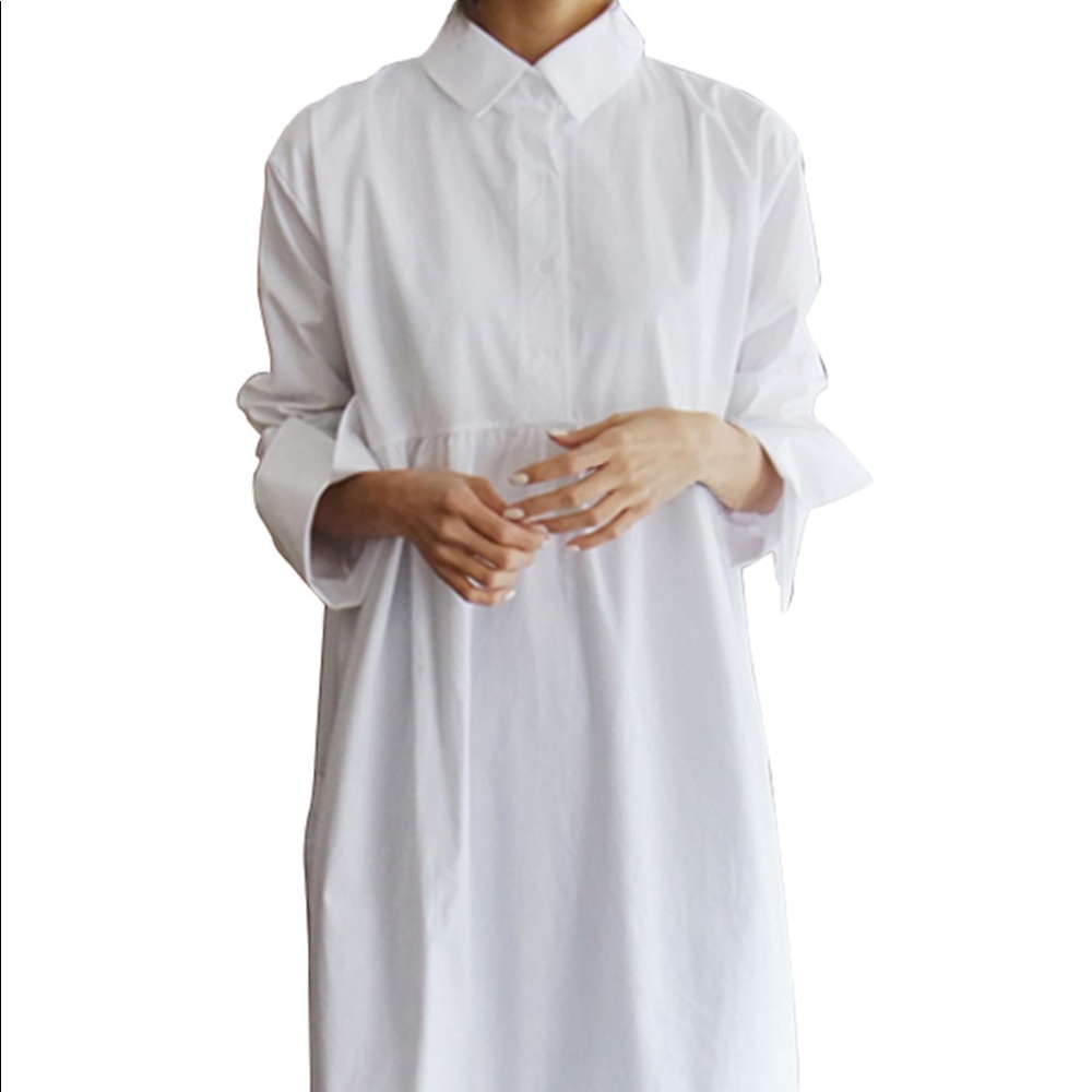 Celmia Women Long Sleeve Stand Collar Pleated Pullover Dress